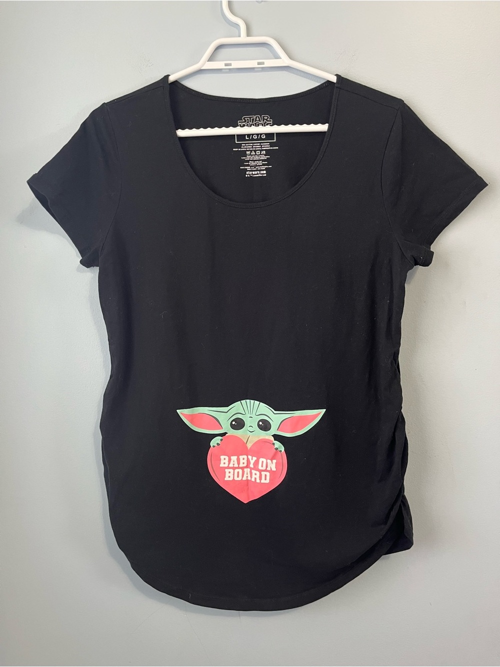 Star Wars Maternity Black Tee Size L  Baby on Board Heart Logo Grogu Mandelorian